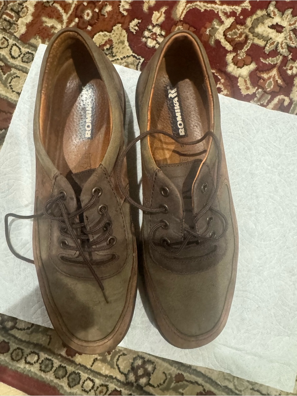 Romika Olive and Brown Casual Lace-Up Loafers